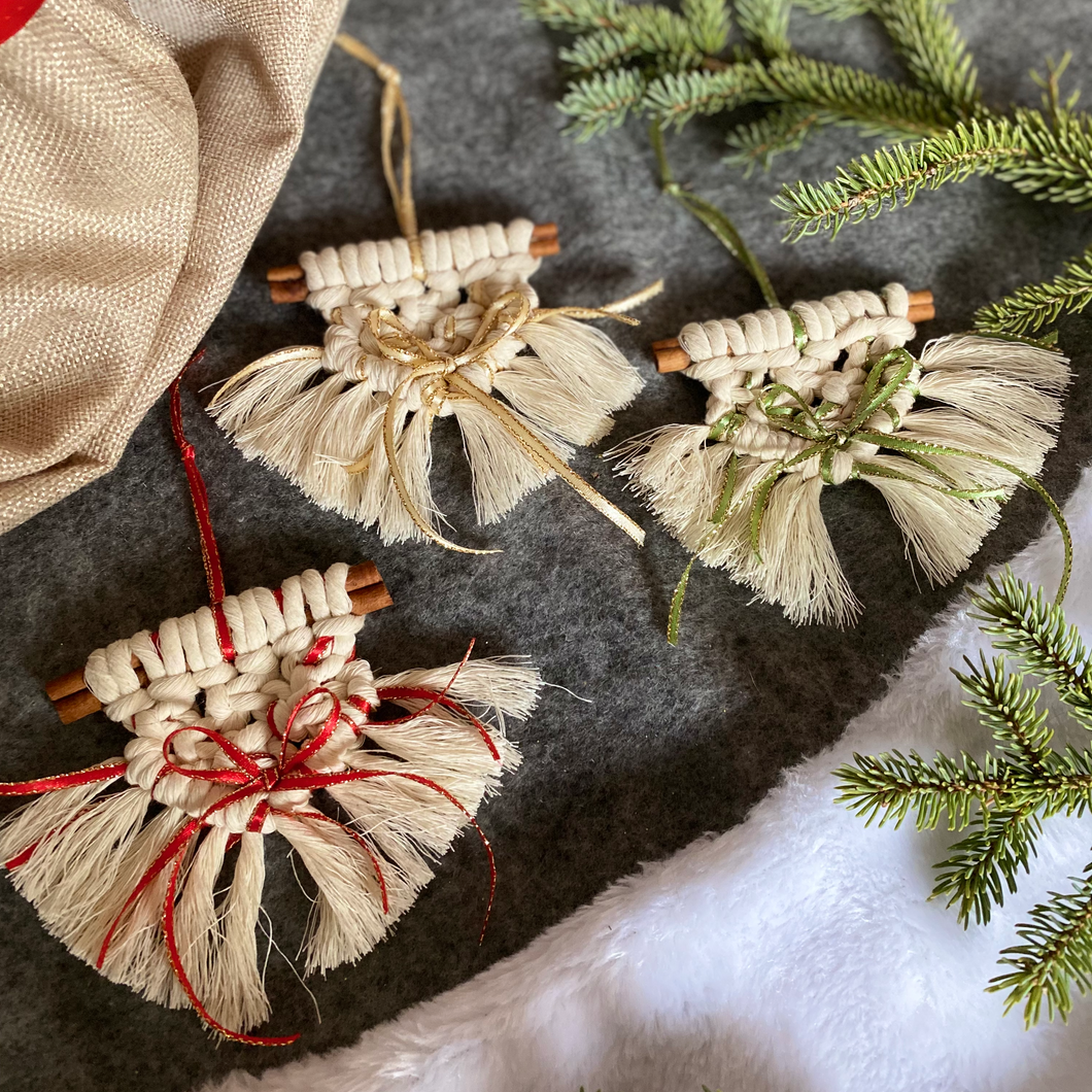 Holiday Macramé Decor With Gold Detail (set of 3)