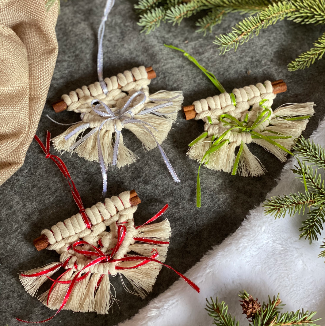 Holiday Macramé Decor With Silver Detail (set of 3)